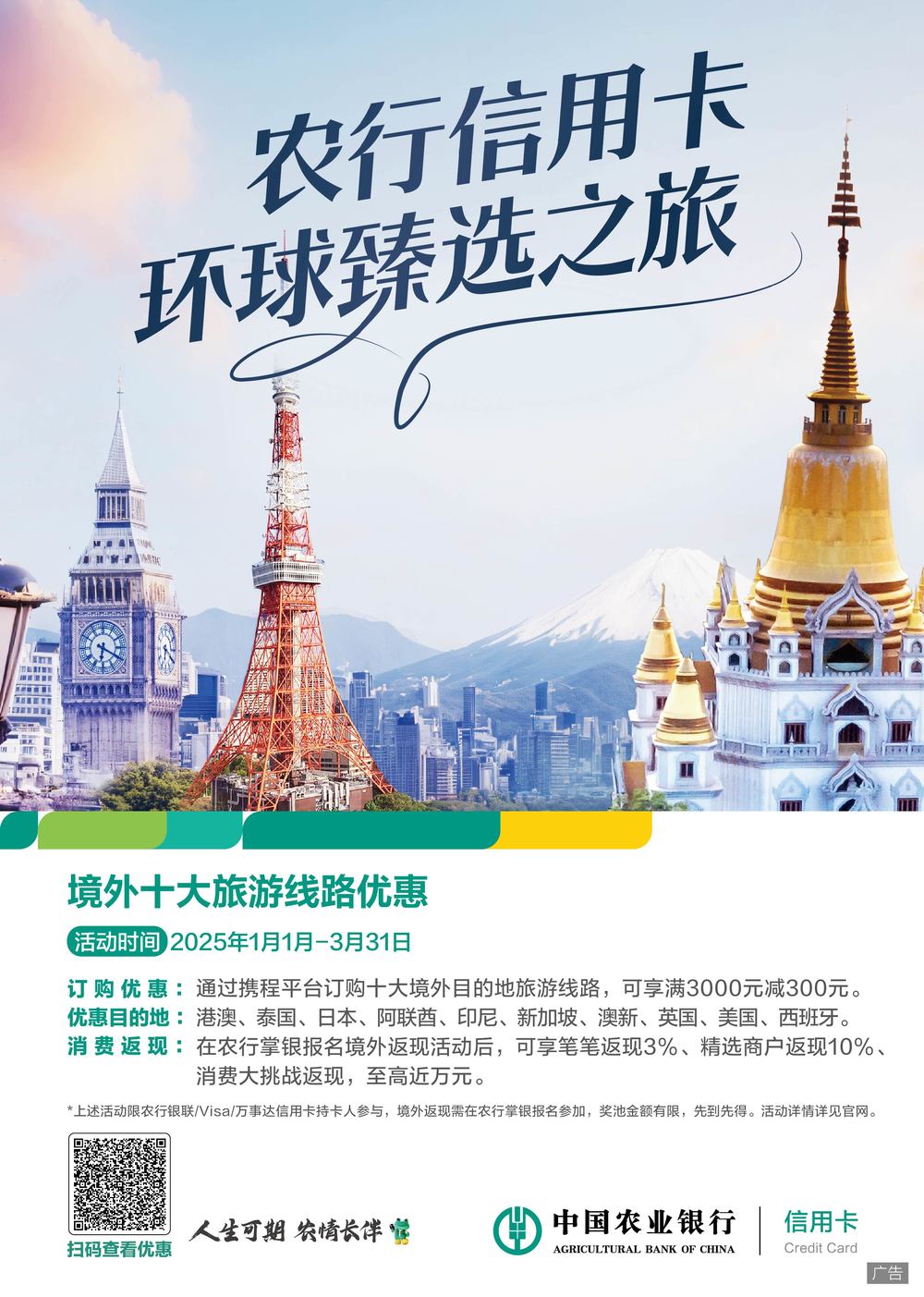 农行信用卡境外消费，享笔笔返现，至高返万元人民币！
