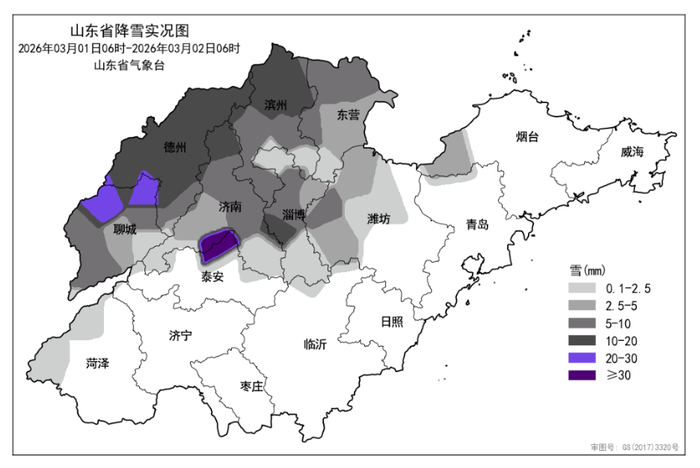 山东10市出现降雪，泰山积雪深度达23厘米