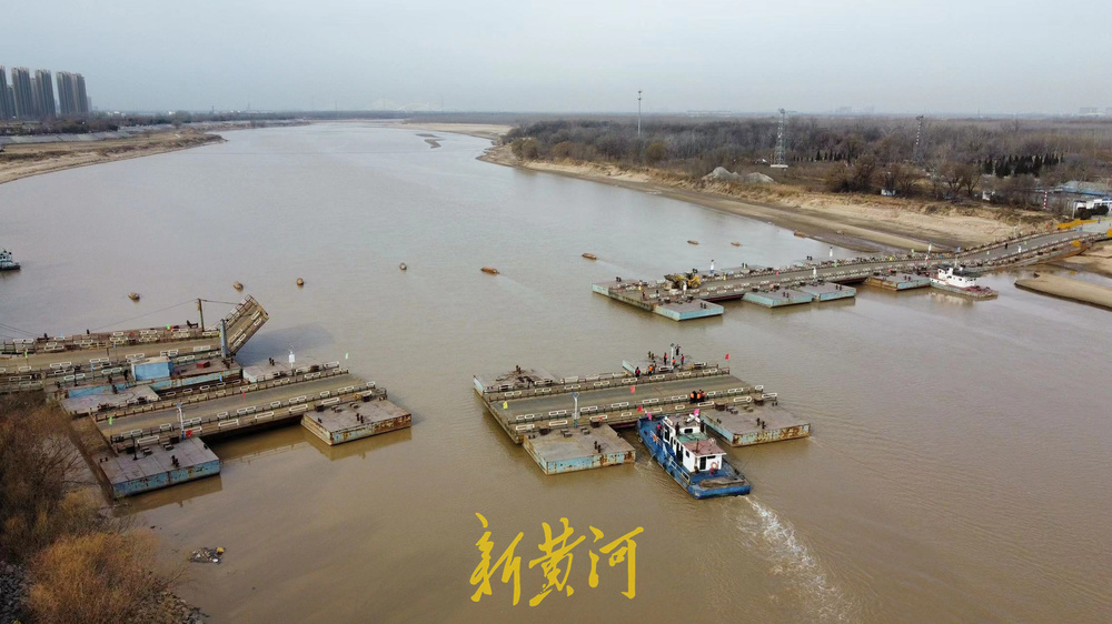 黄河济南段冰消雪融 泺口浮桥重新搭建贯通