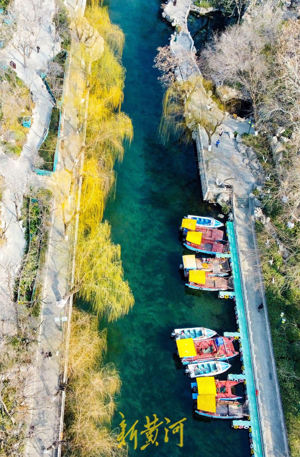 垂柳泛绿与碧水相伴，济南护城河春色渐浓