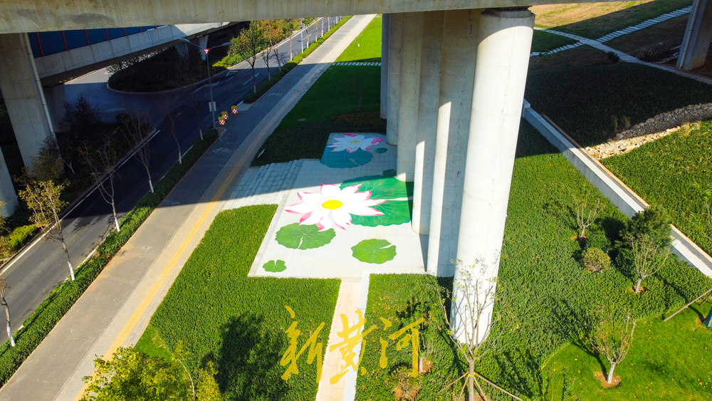 二环高架下新增荷花彩绘主题景观带